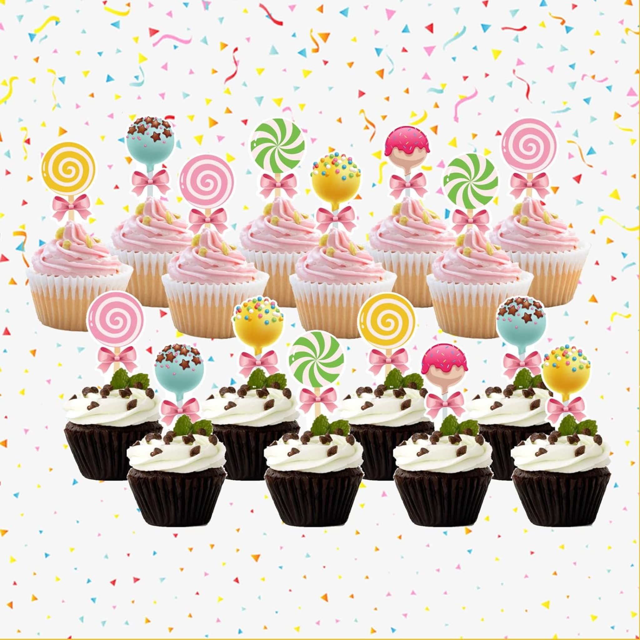 Candy Land Theme Party Cupcake Toppers Set