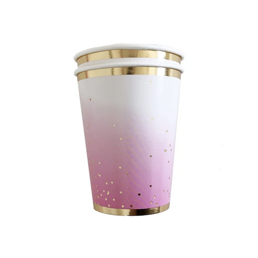 Pink Ombre with Gold Foil Dots Paper Cups Set