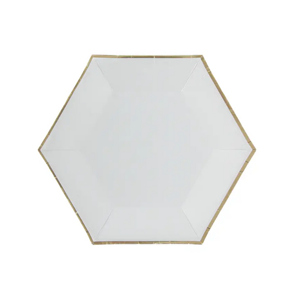 Bronzing White Hexagon 7 Inch Paper Plates Set