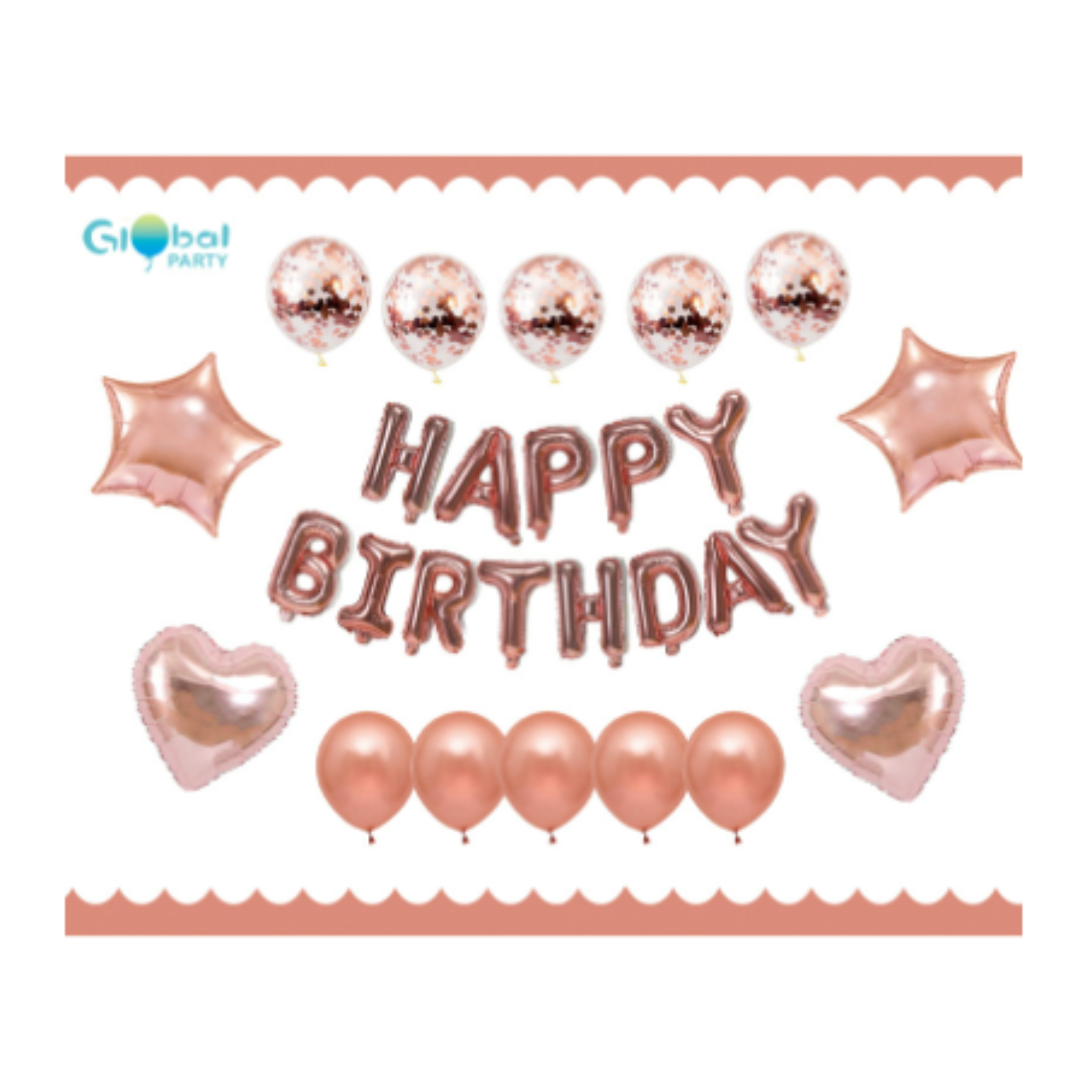 Happy Birthday Balloons Banner Set (Rose Gold)