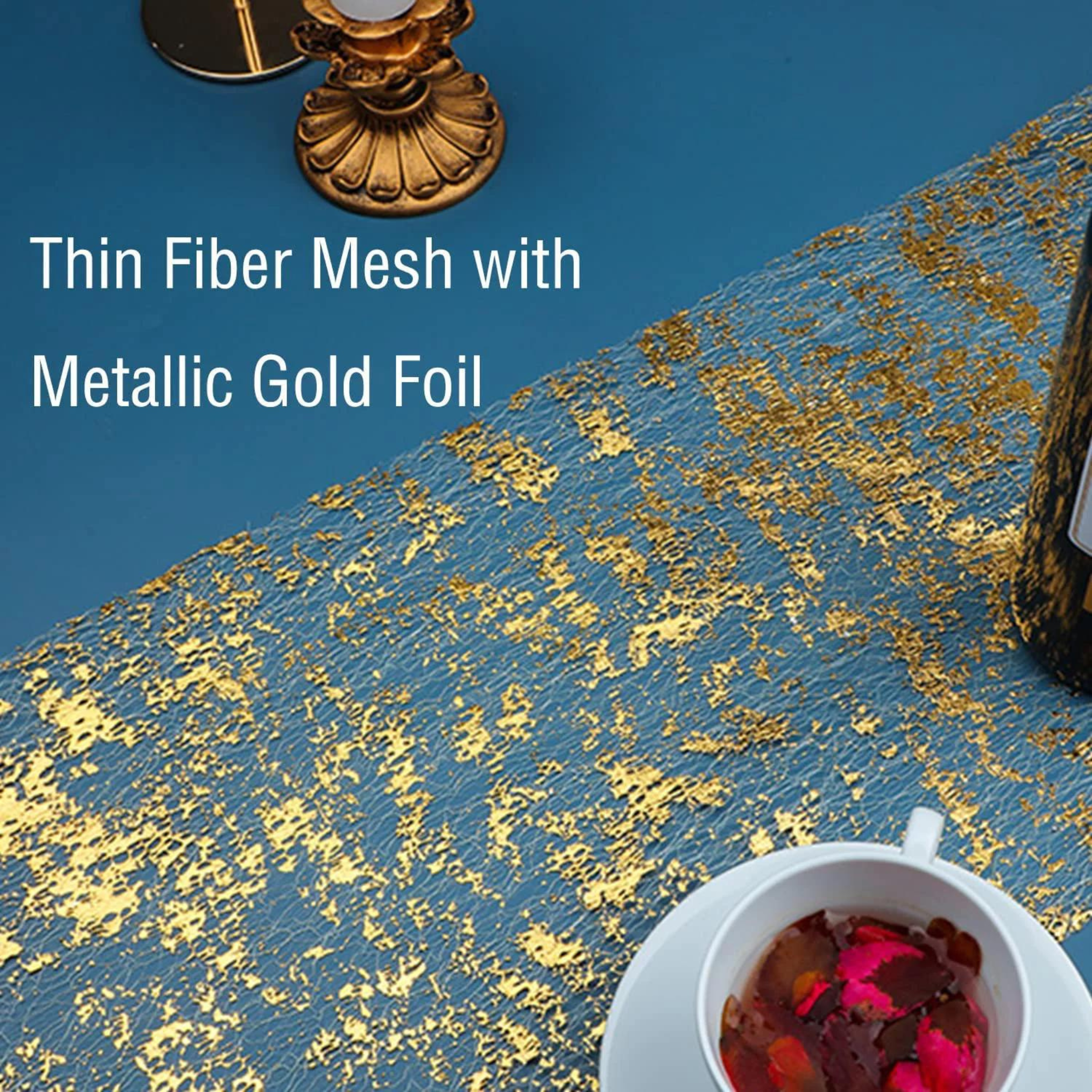 Glittery Gold Metallic Foil Mesh Table Runner Roll
