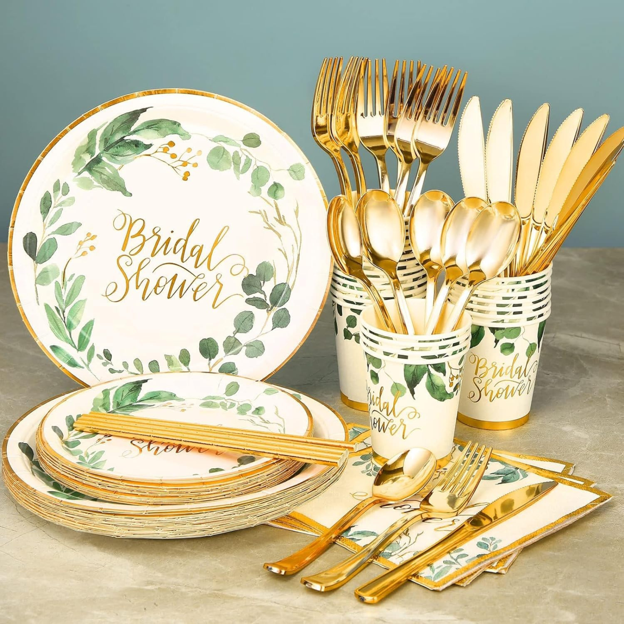 Gold Bridal Shower Decorations Tableware Set