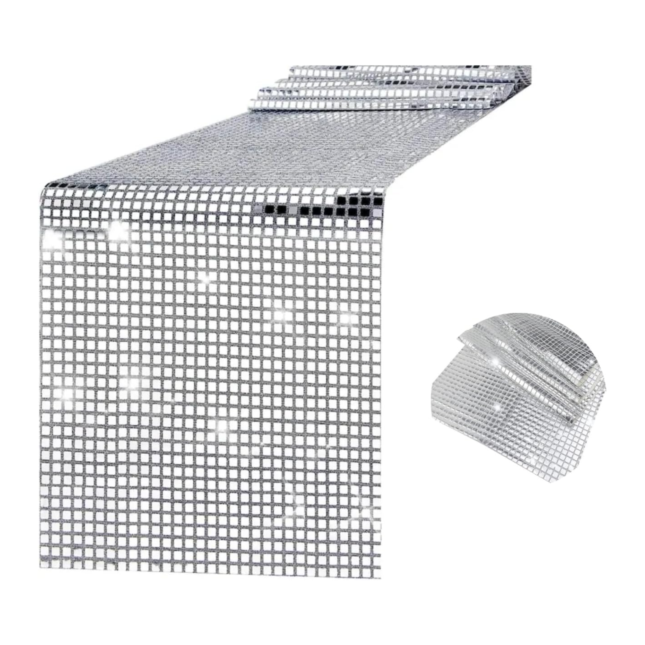 Silver Glitter Sequin Disco Table Runner