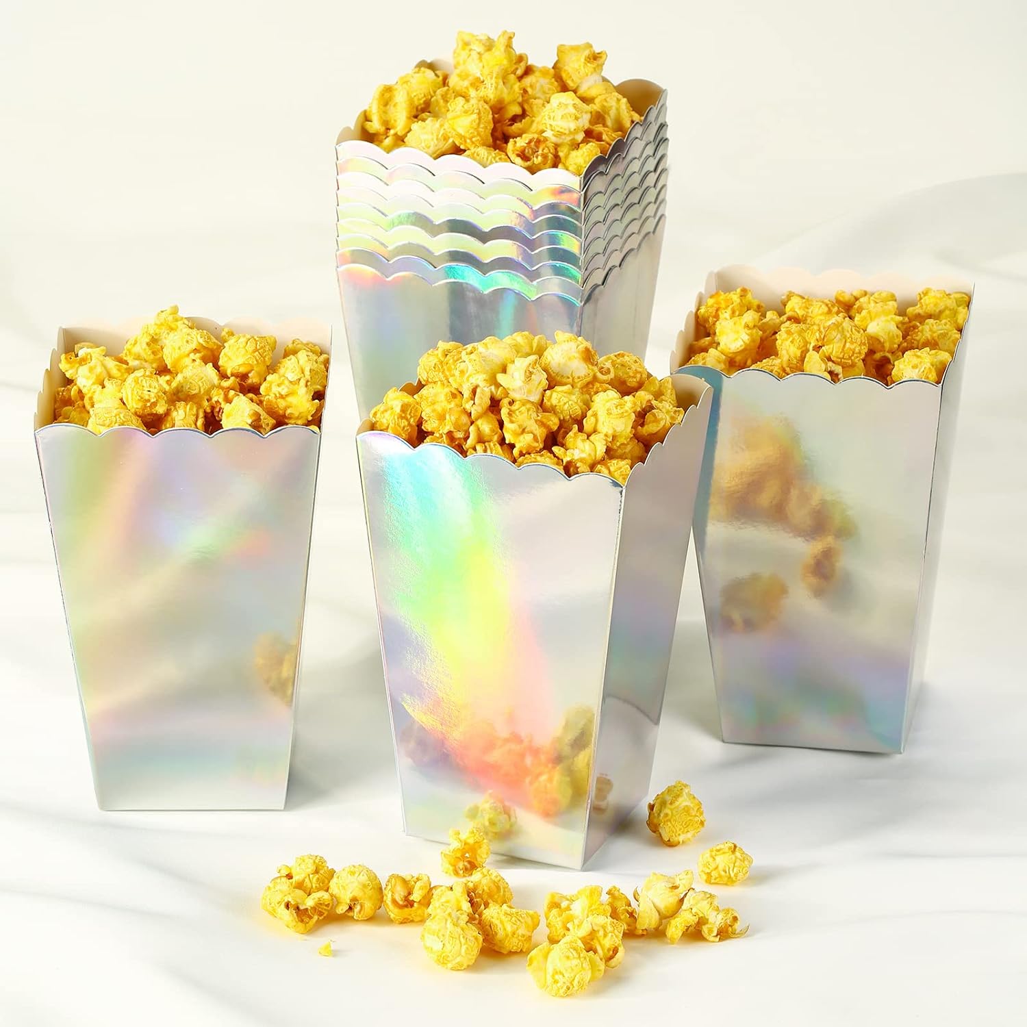 Holographic Pastel Iridescent Popcorn Boxes Set