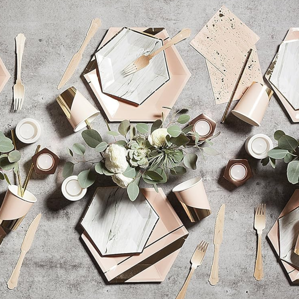 Pastel Pink Marble & Gold Foil 9 Inch Paper Plates Set
