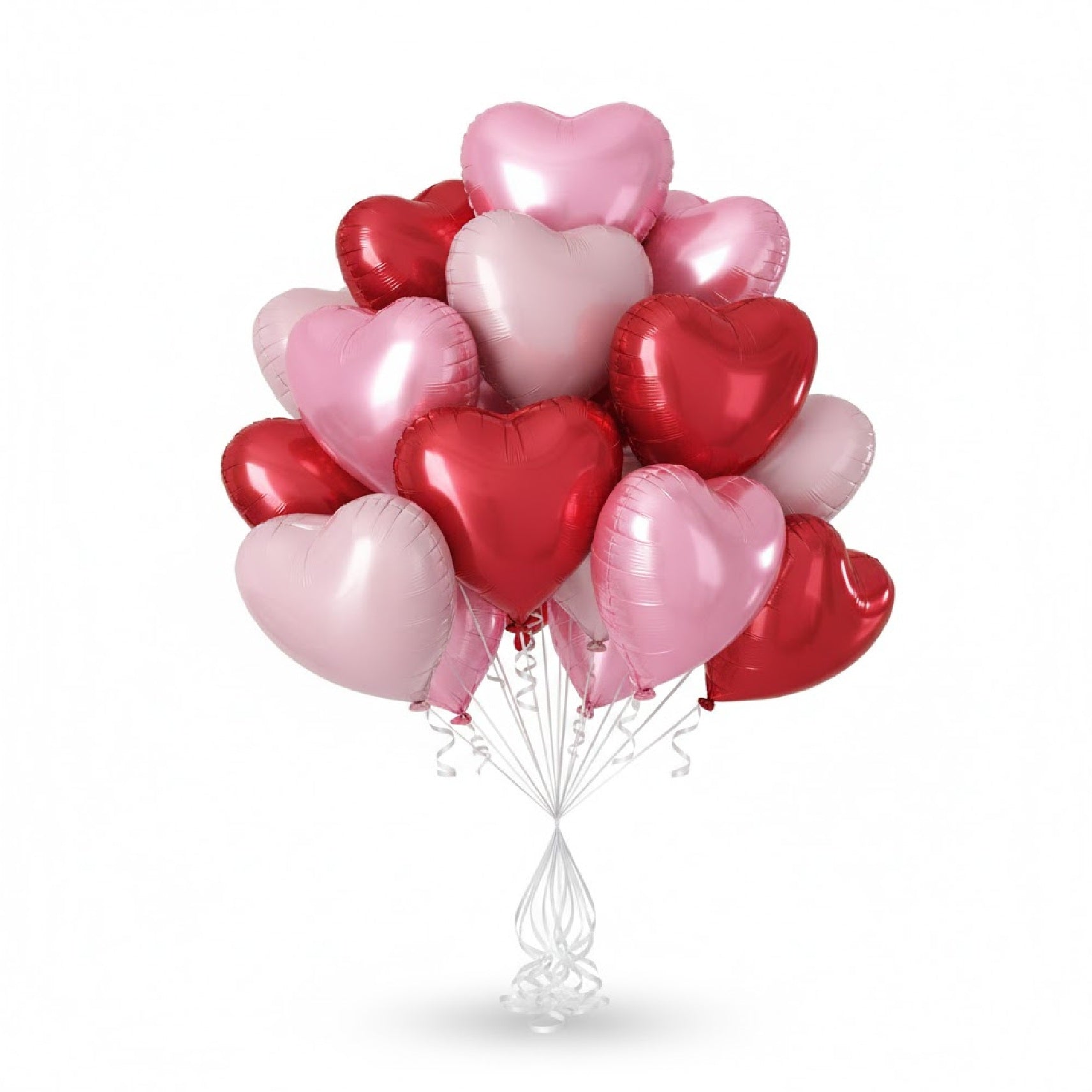 Heart Shape Helium Pink, Pastel Pink & Red Foil Balloon Bouquet - 10 Pcs