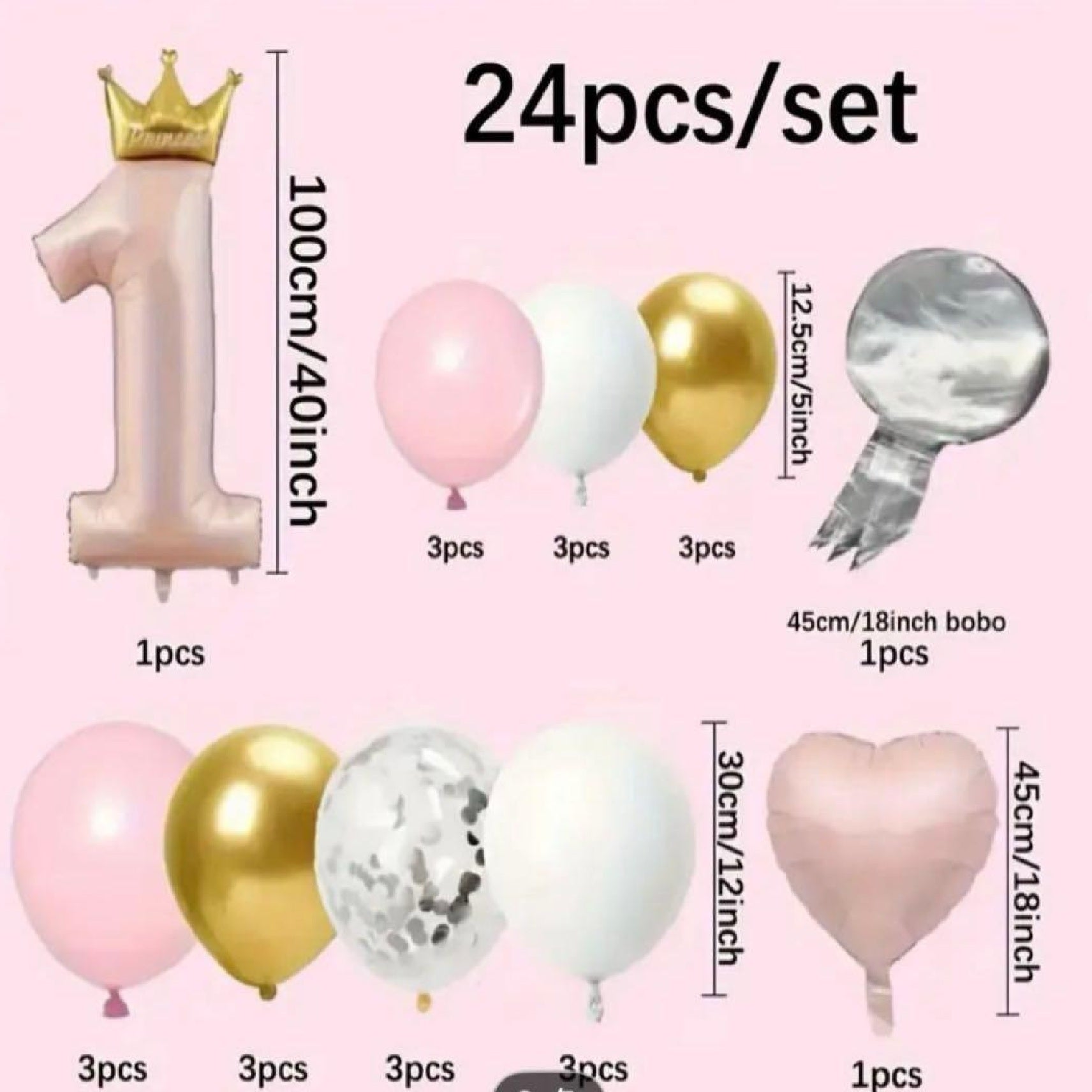 Happy 1st Birthday Balloon Set (Pink)