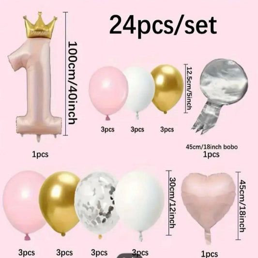 Happy 1st Birthday Balloon Set (Pink)