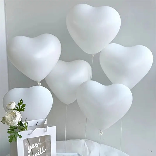 White Heart Latex Helium Balloons