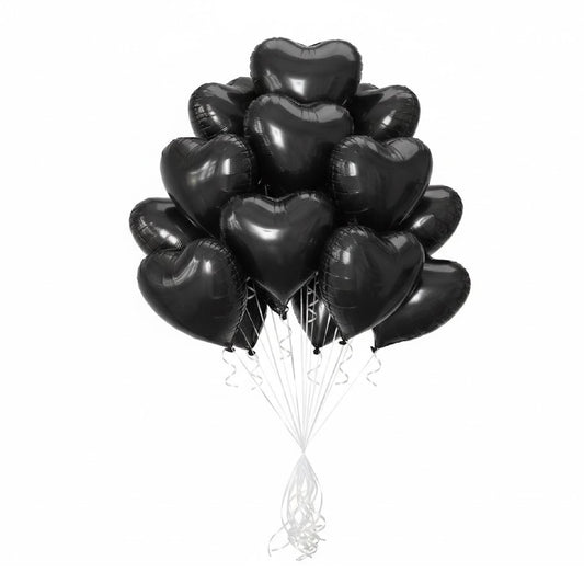 Heart Shape Helium Black Foil Balloon Bouquet - 10 Pcs