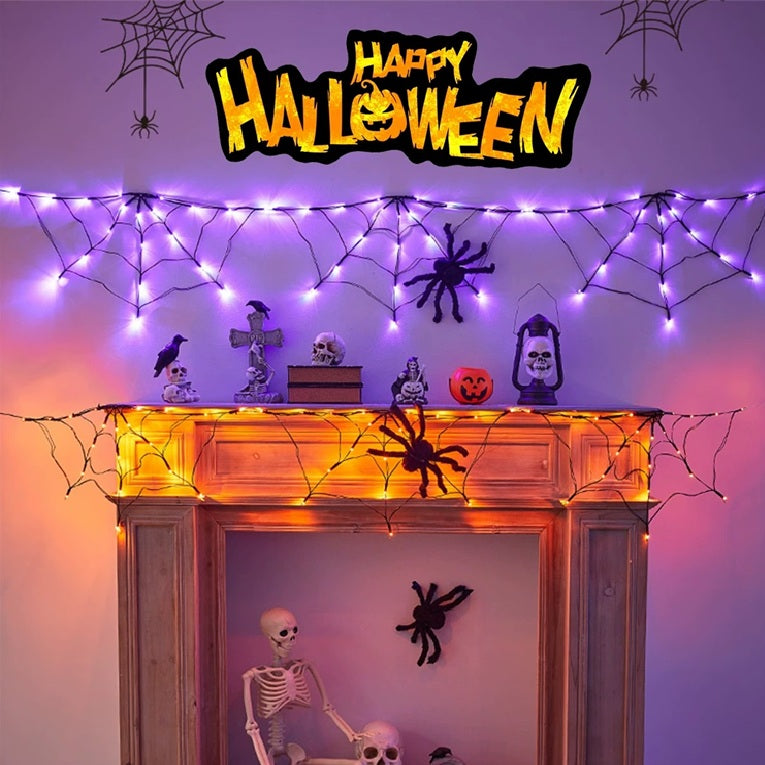LED Light Spiderweb Garland 1pc (Purple)
