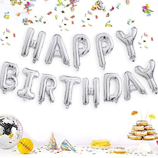 Happy Birthday Foil Banner 16inch (Silver)
