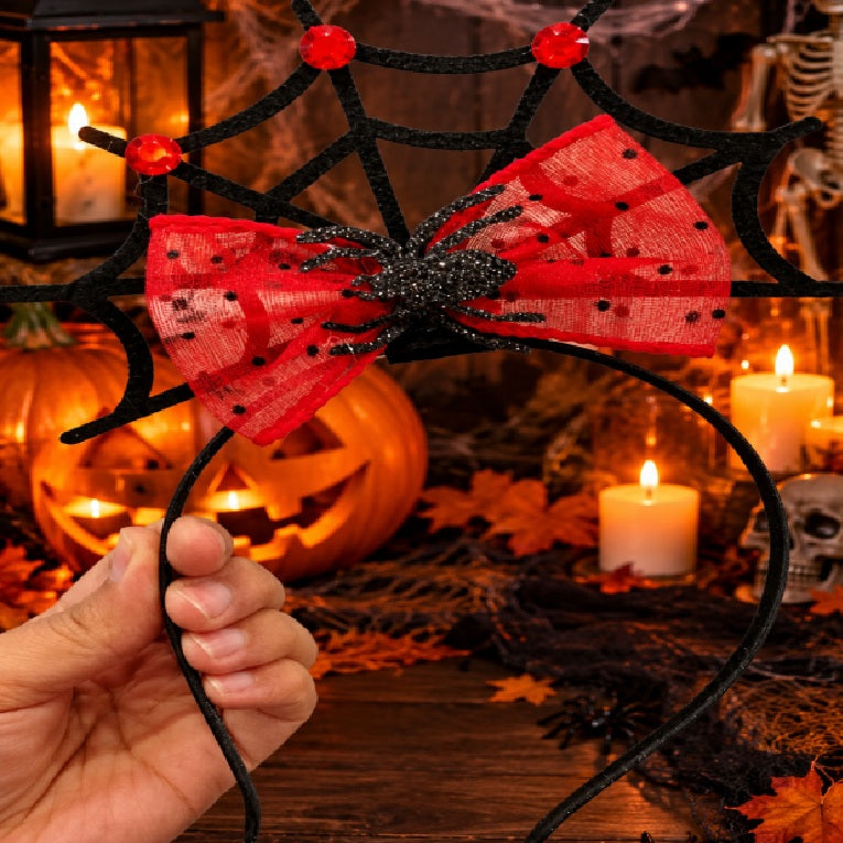 Spider Web Red Bow Head Band