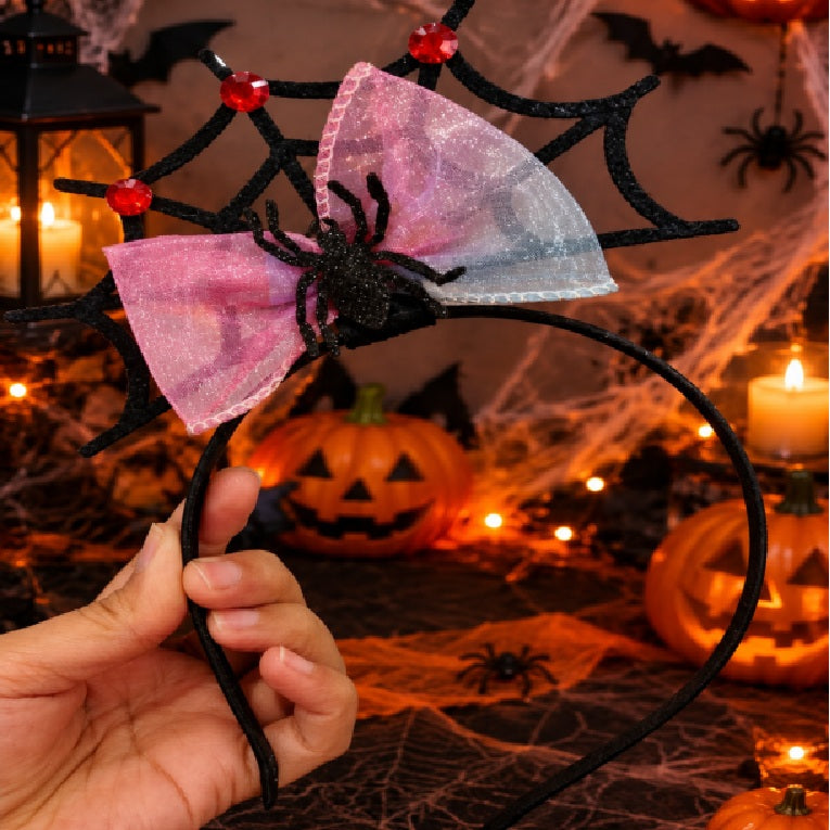 Spider Web Pink Bow Head Band