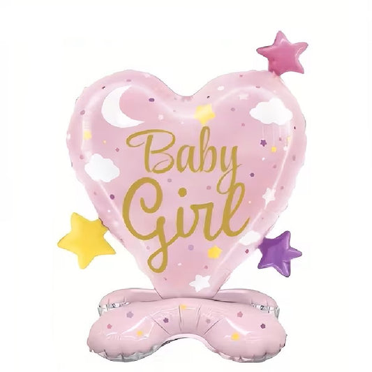 Gender Reveal Heart Foil Balloon Standing - Pink