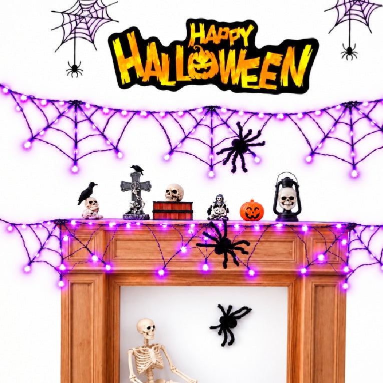 LED Light Spiderweb Garland 1pc (Purple)