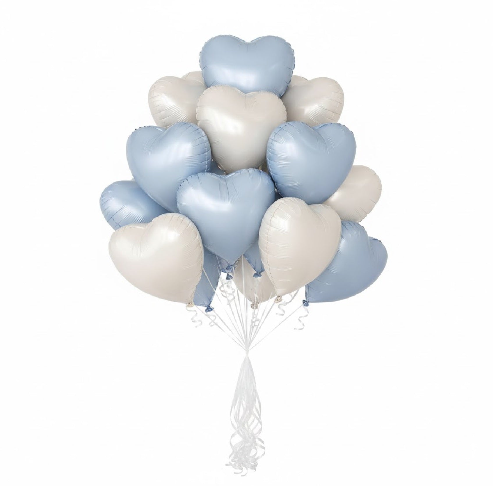 Heart Shape Helium Baby Blue & White Foil Balloon Bouquet - 10 Pcs