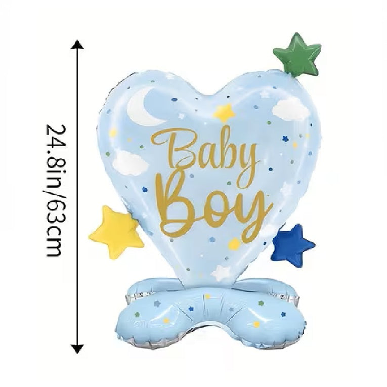 Gender Reveal Heart Foil Balloon Standing - Blue