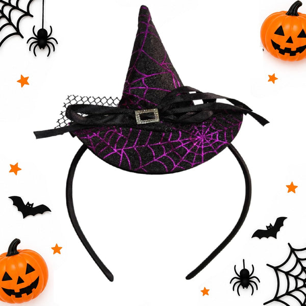 Witch Hat Headband (Purple Spider Web Design)