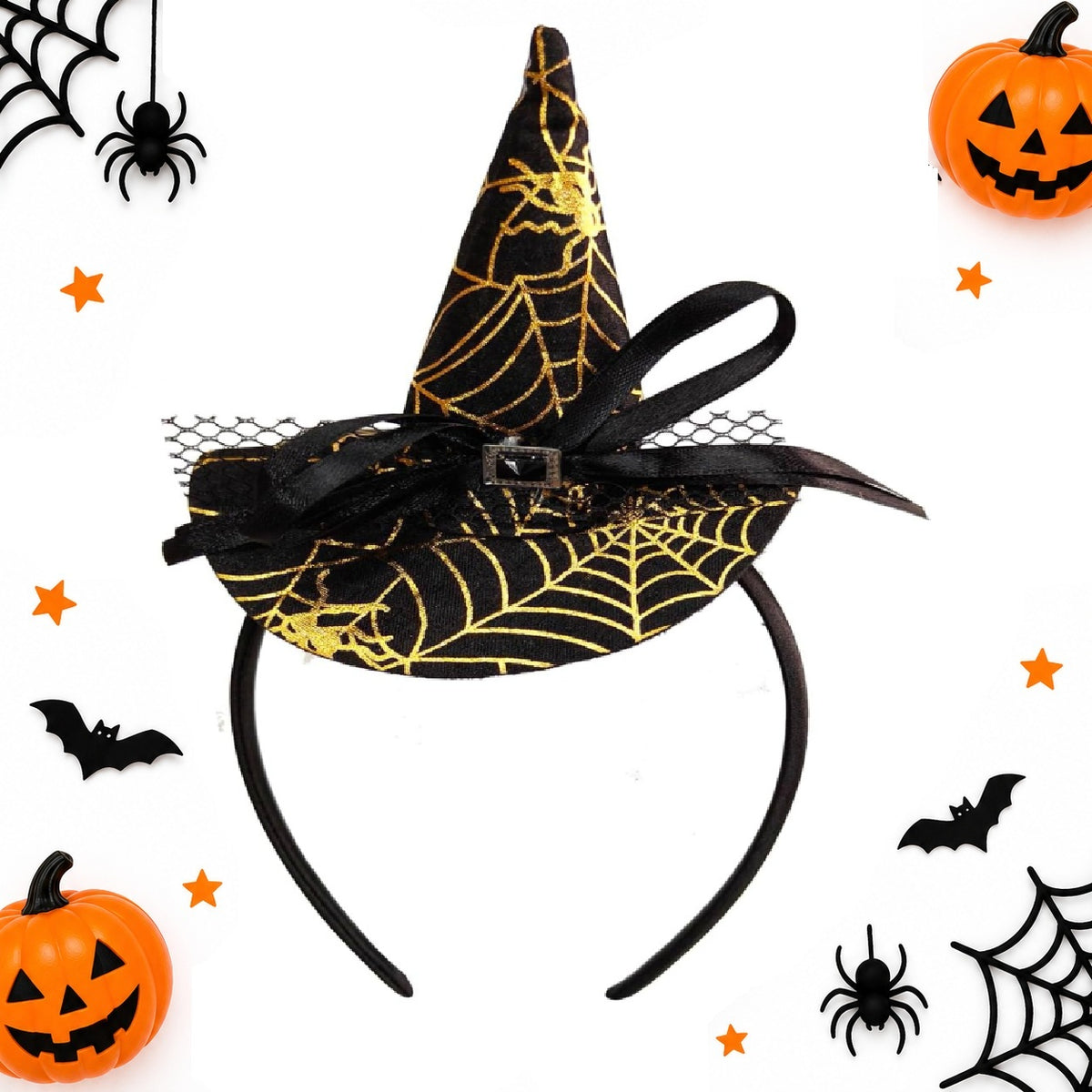 Witch Hat Headband (Gold Spider Web Design)