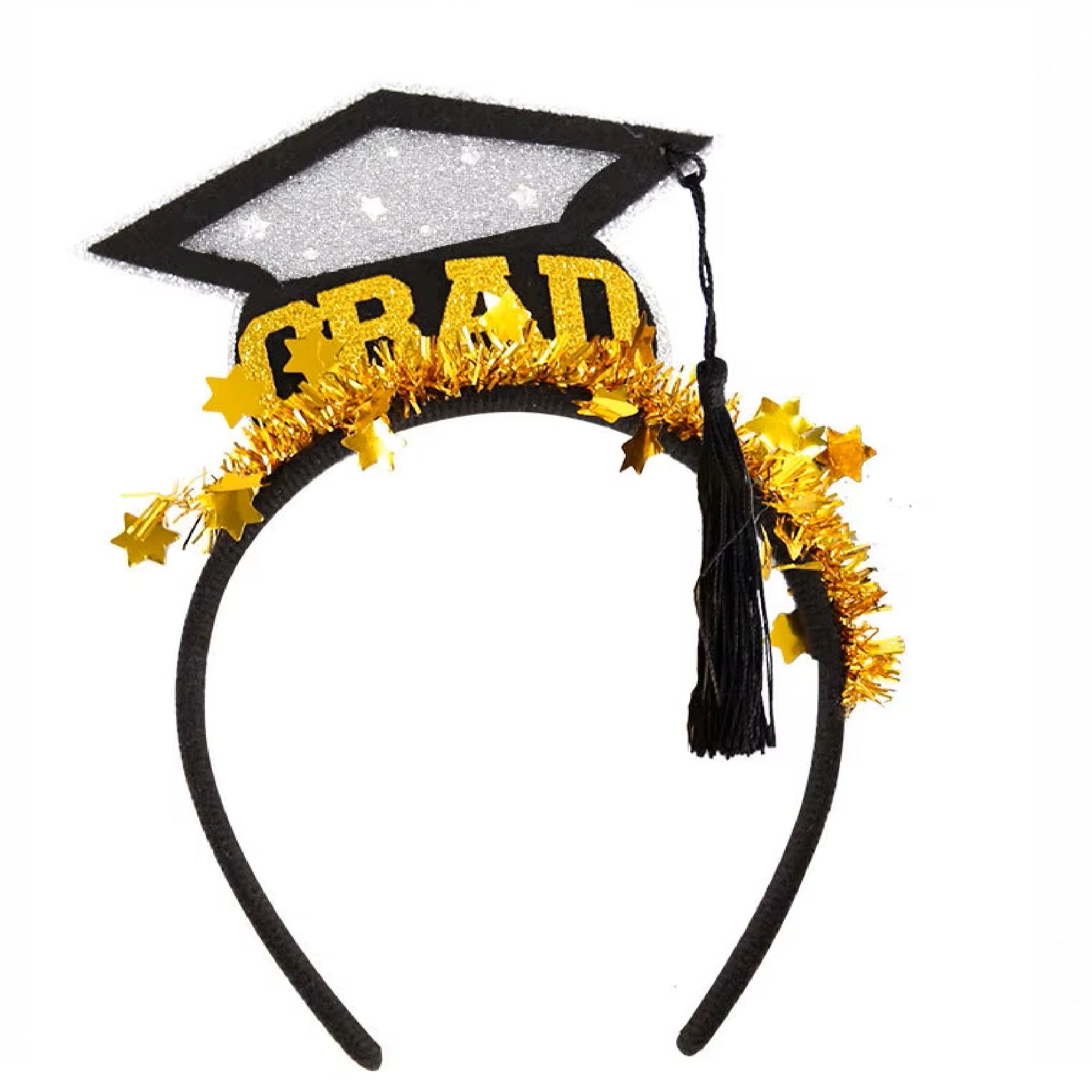 Graduation Grad Cap Headband Glitter Stars Tassel