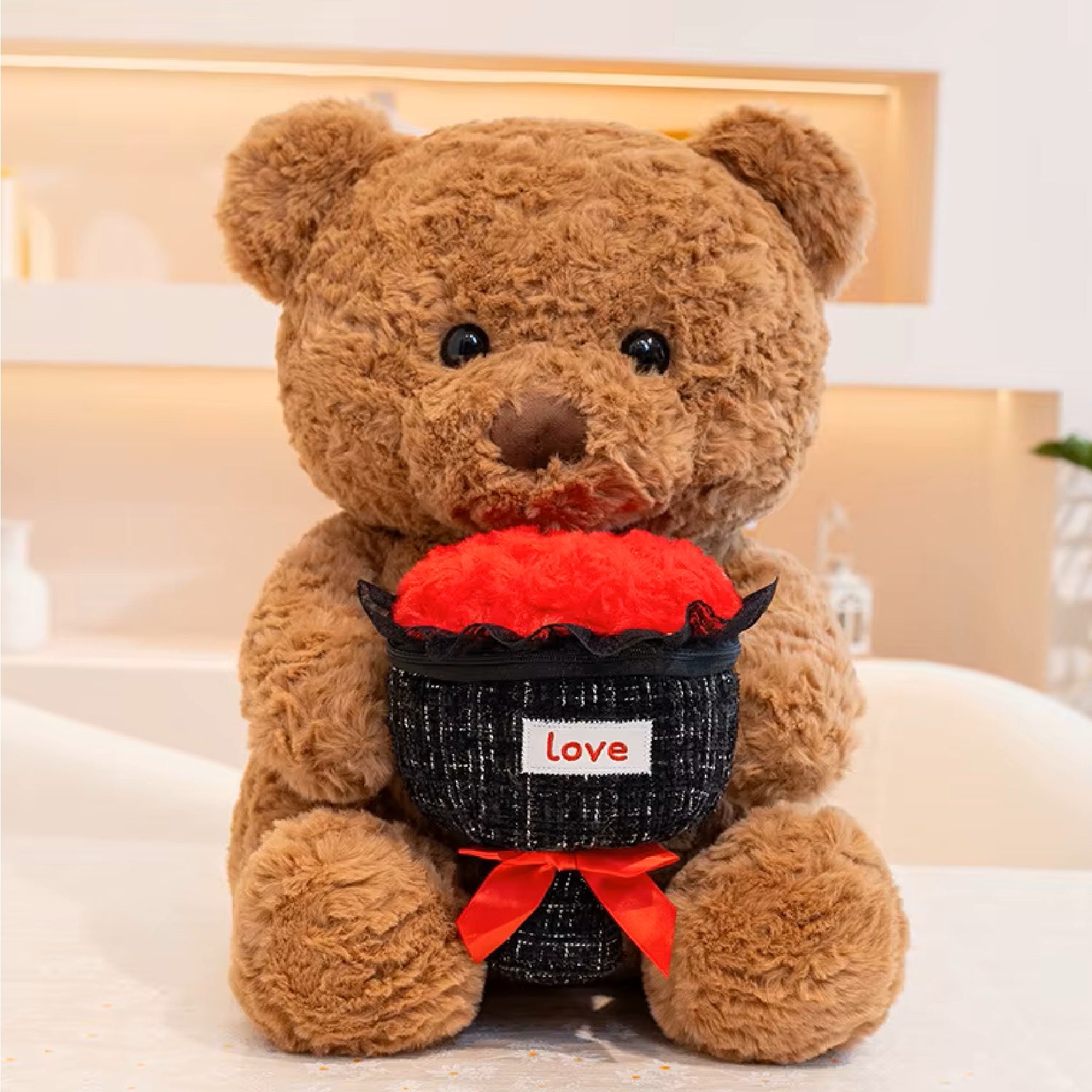 Brown Bear with Love Bouquet Rose Plush