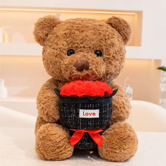 Brown Bear with Love Bouquet Rose Plush