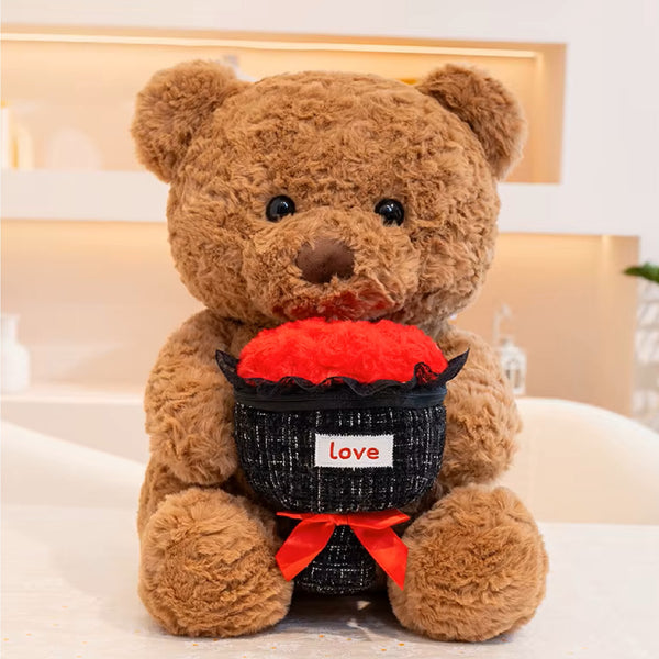 Brown Bear with Love Bouquet Rose Plush