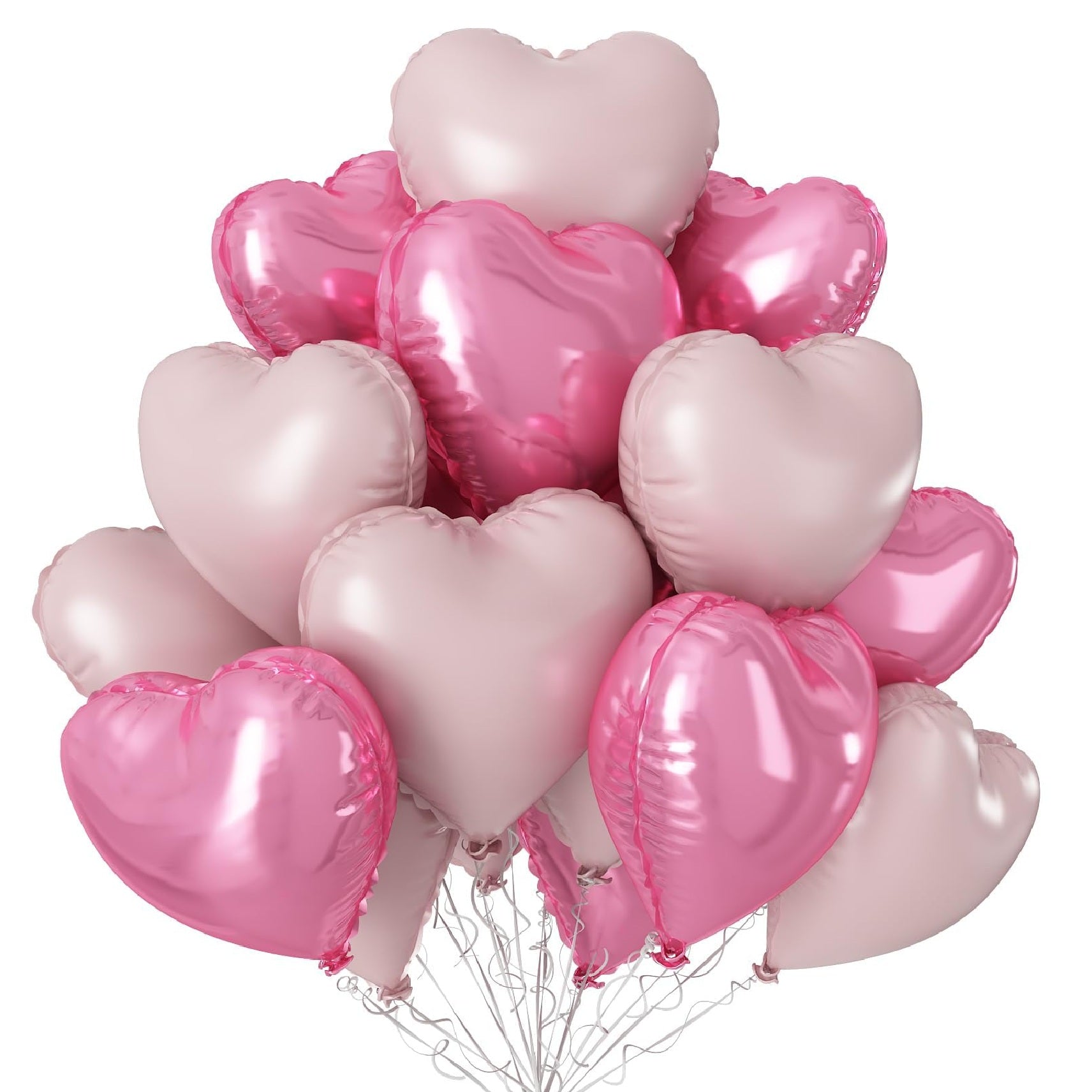 Heart Shape Helium Pink & Pastel Pink Foil Balloon Bouquet - 10 Pcs