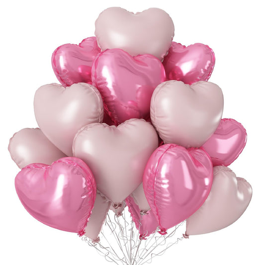 Heart Shape Helium Pink & Pastel Pink Foil Balloon Bouquet - 10 Pcs