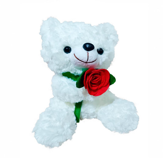 Cute White Bear with Rose Plush
