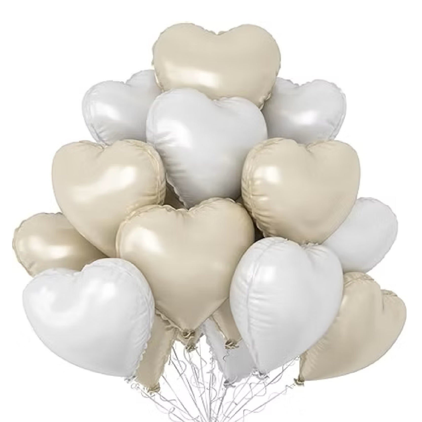 Heart Shape Helium Cream & White Foil Balloon Bouquet - 10 Pcs