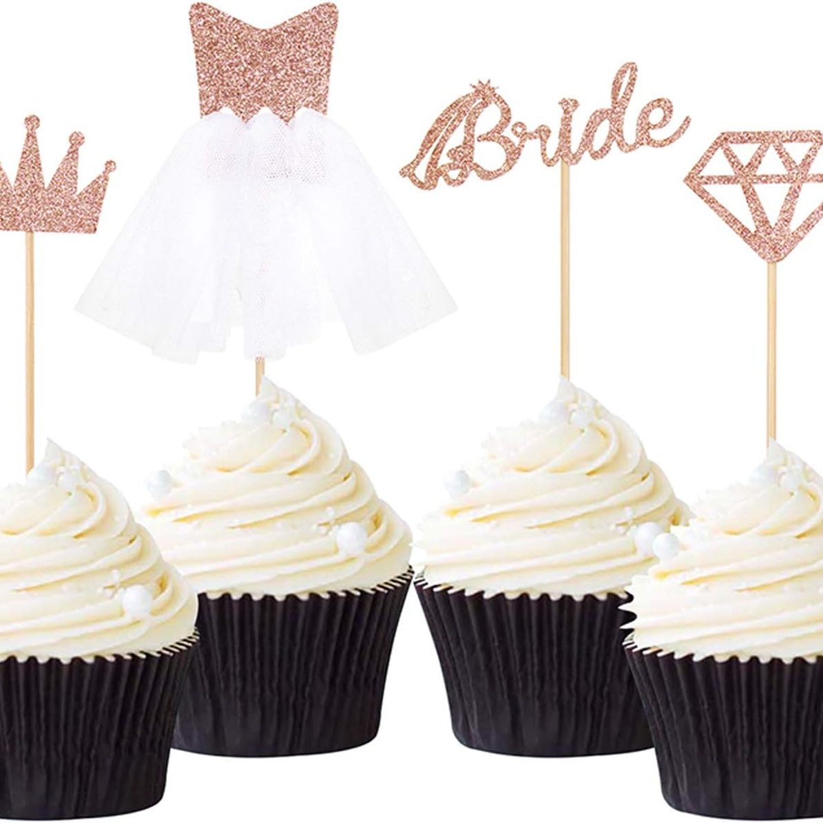 Rose Gold Bride Cupcake Toppers Set