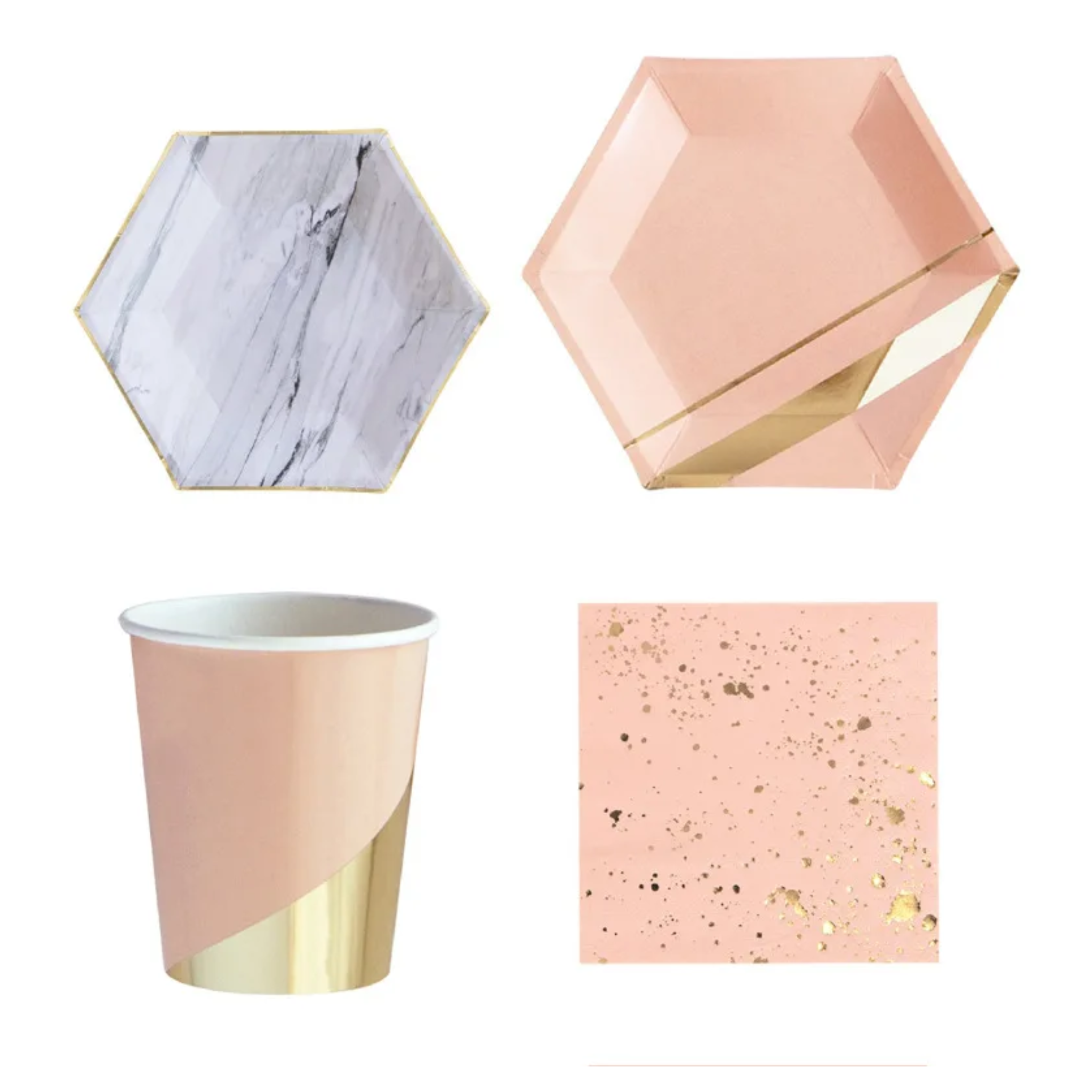 Pastel Pink Marble & Gold Foil Tableware Set