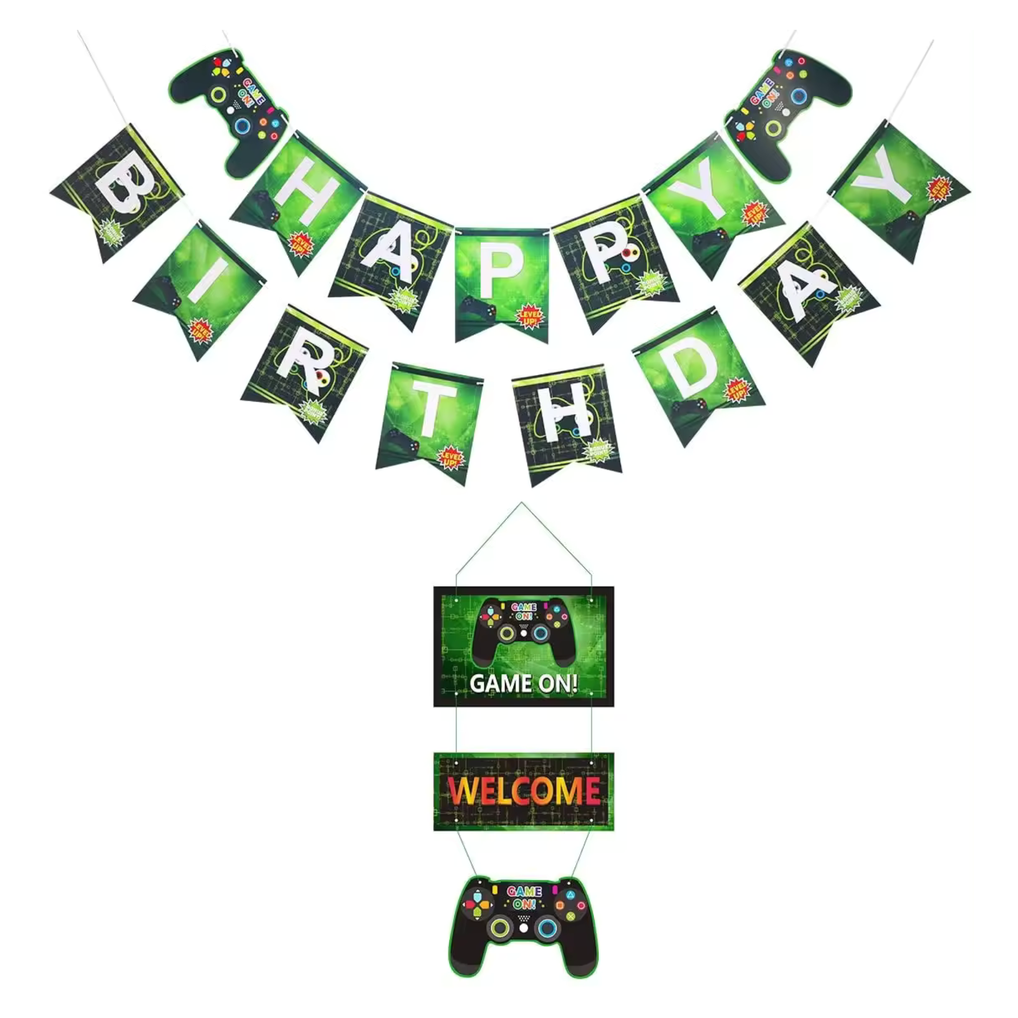 Happy Birthday Gaming Garland & Balloons Set