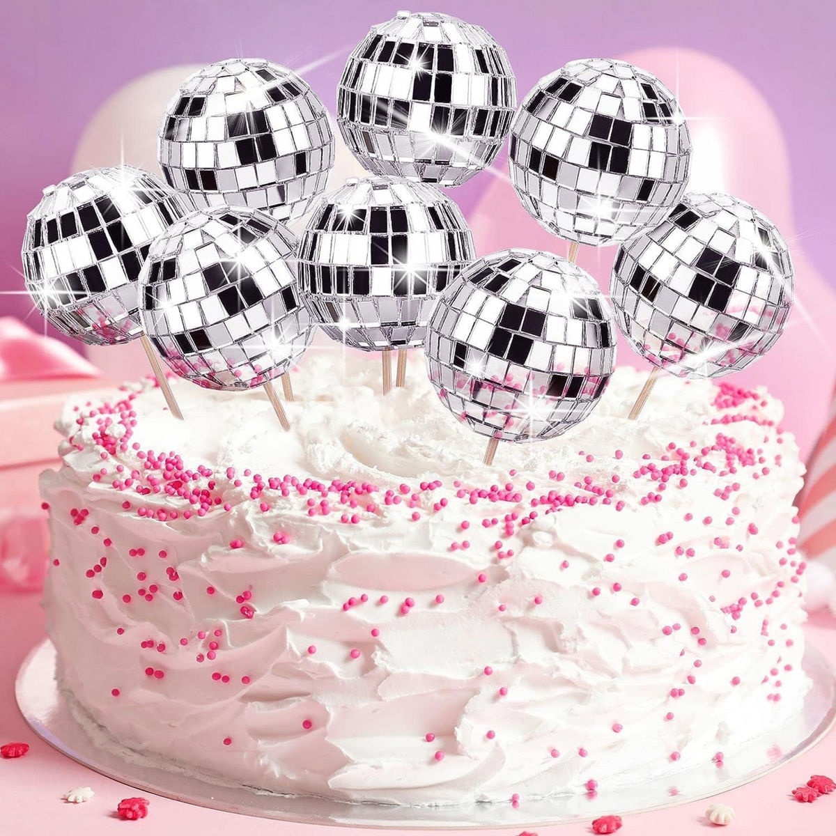 Disco Ball Theme Party Cake Toppers Set