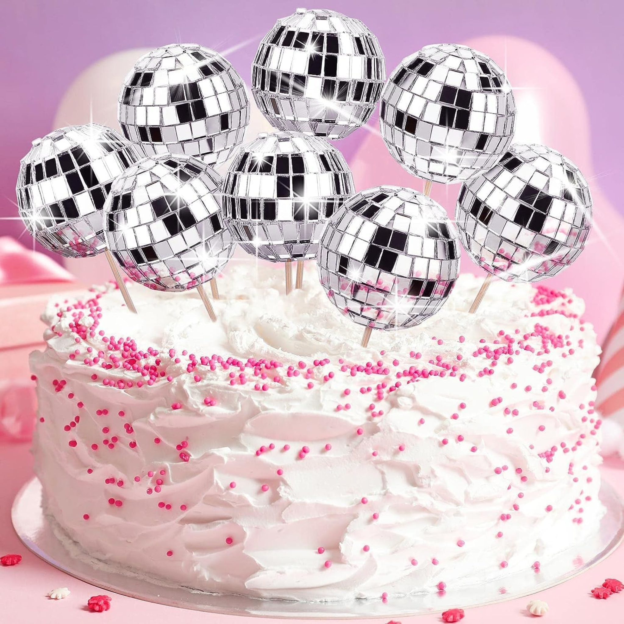 Disco Ball Theme Party Cake Toppers Set