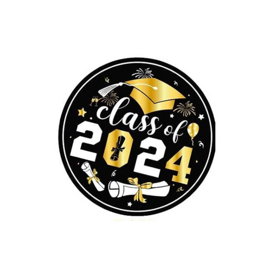 Gold and Black 2024 Graduation Theme Party 7 Inch Paper Plates Set