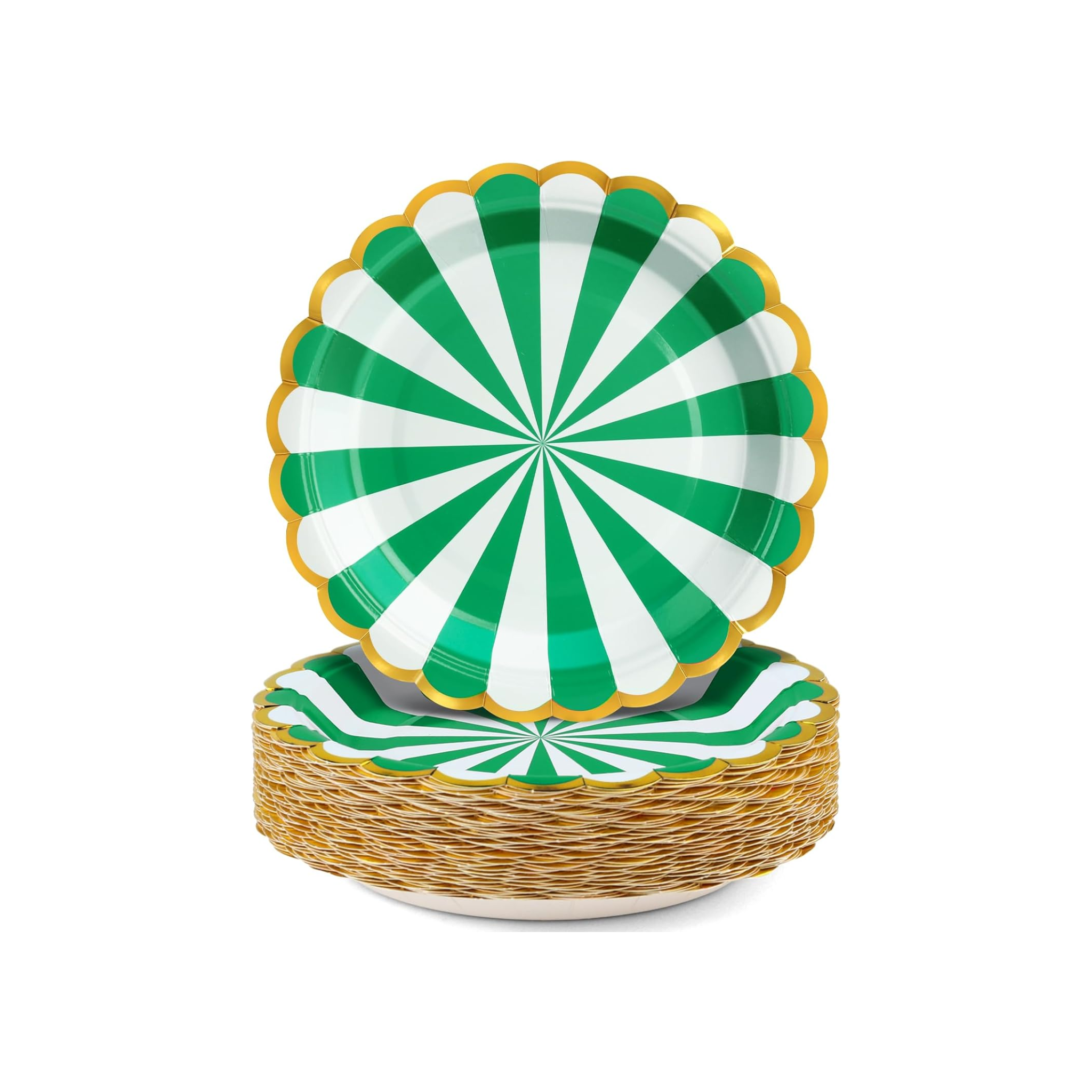 Carousel Stripe Party Theme 7 Inch Paper Plates Set (Green)