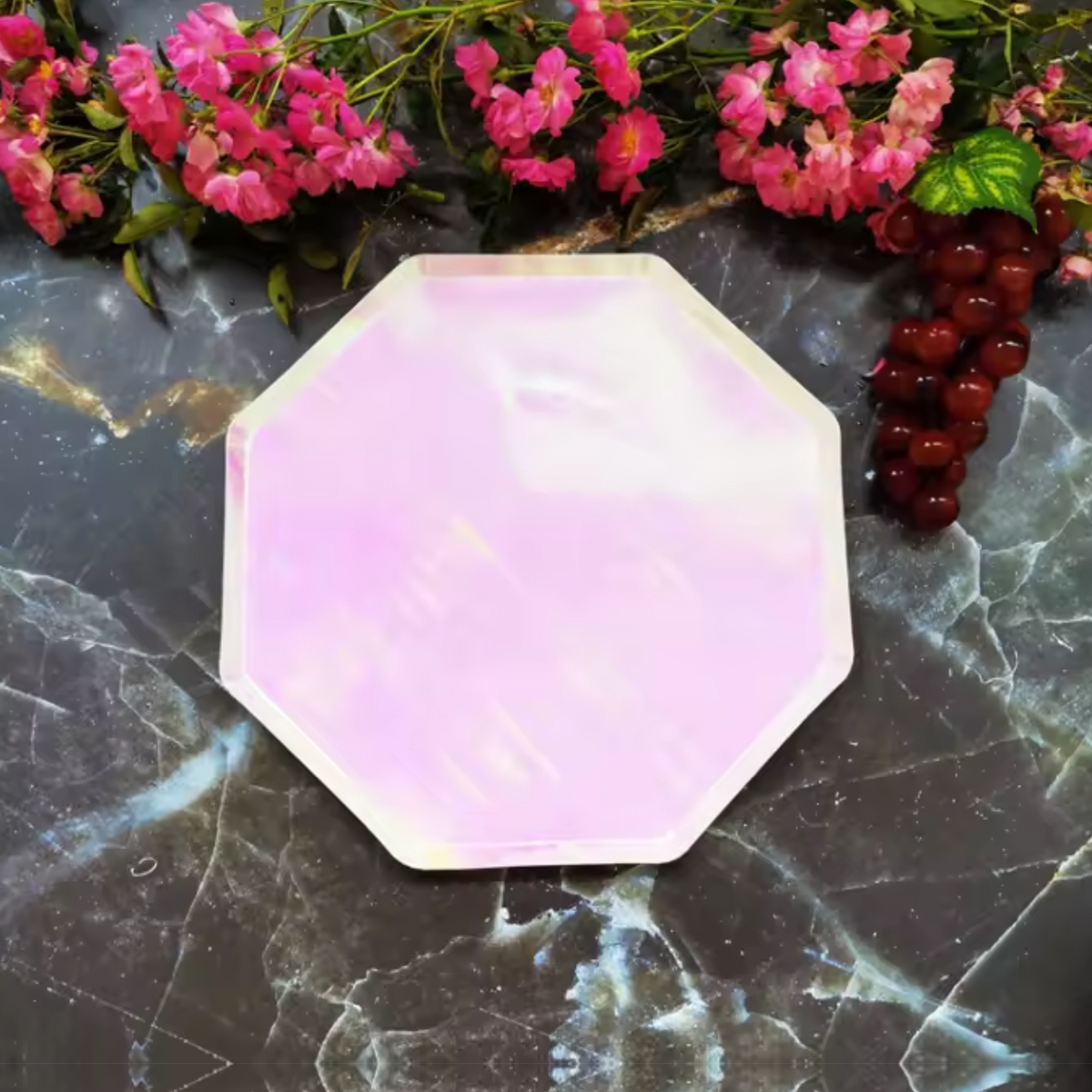 Pink Holographic 7 Inch Paper Plates Set