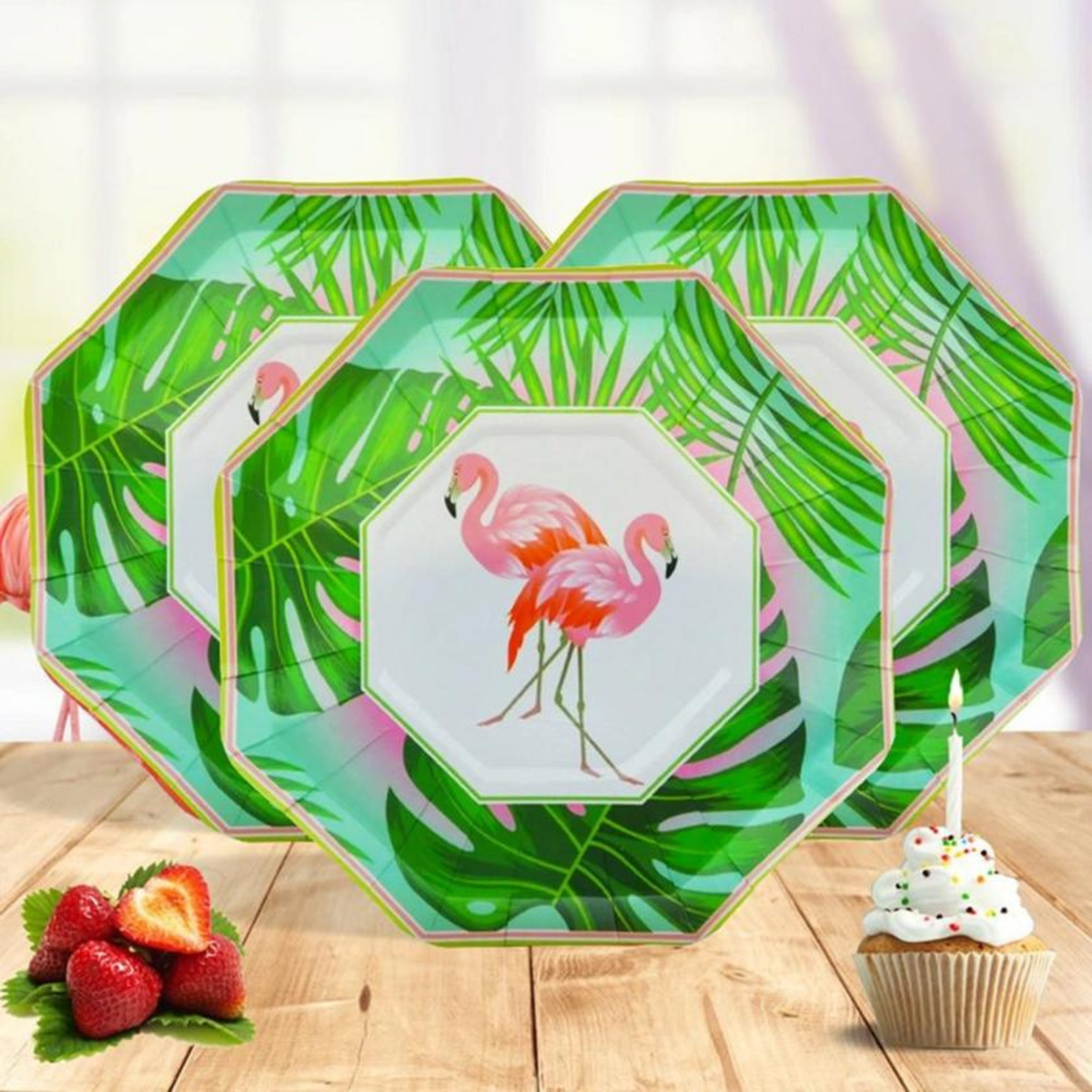 Flamingo Theme Green Print Plates Set