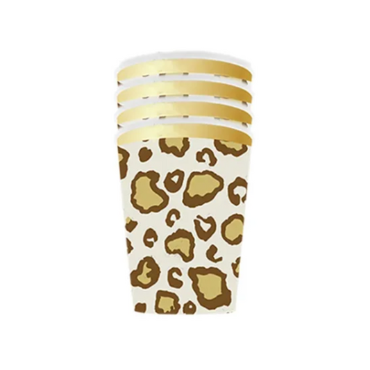 Animal Gold Leopard Theme Party Paper Cups Set