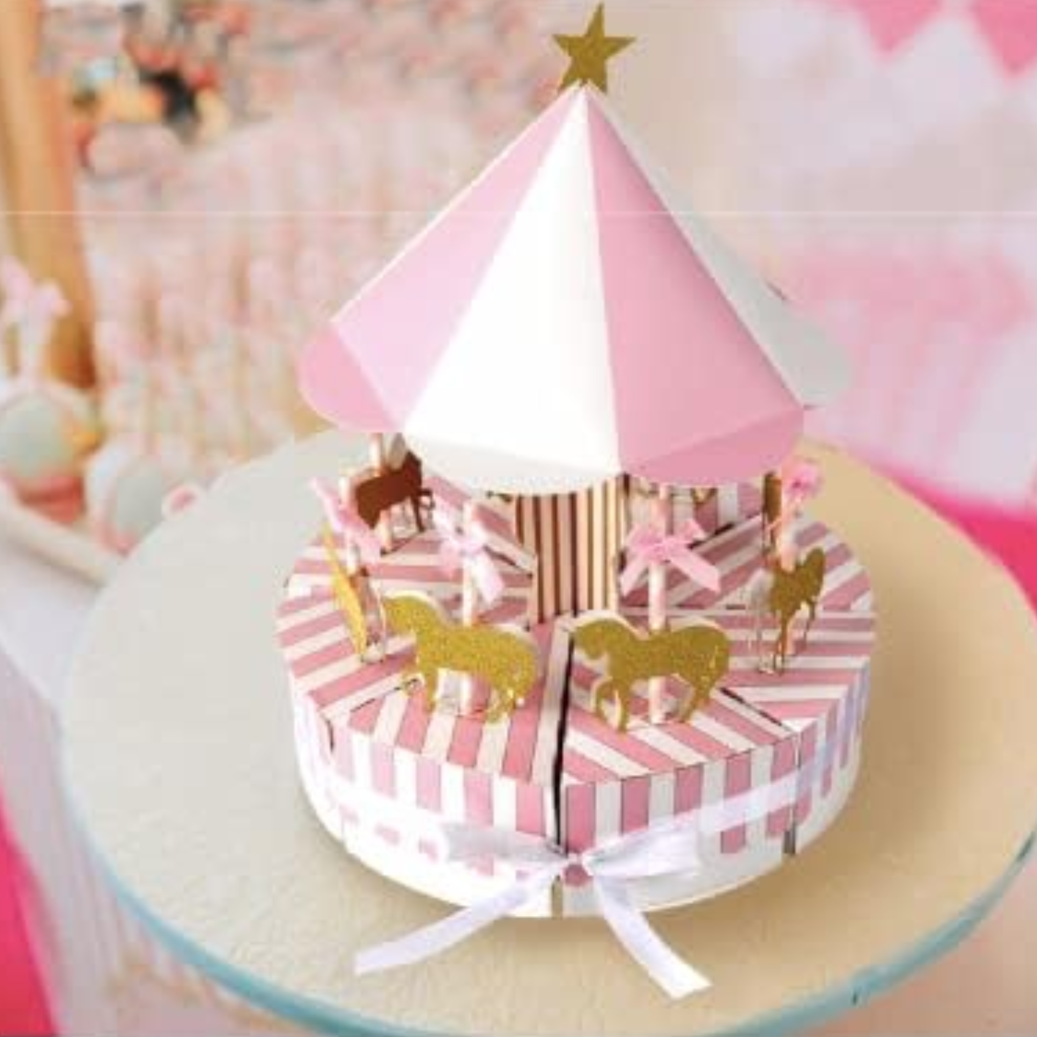 Pink Carousel Birthday Party Favor Boxes