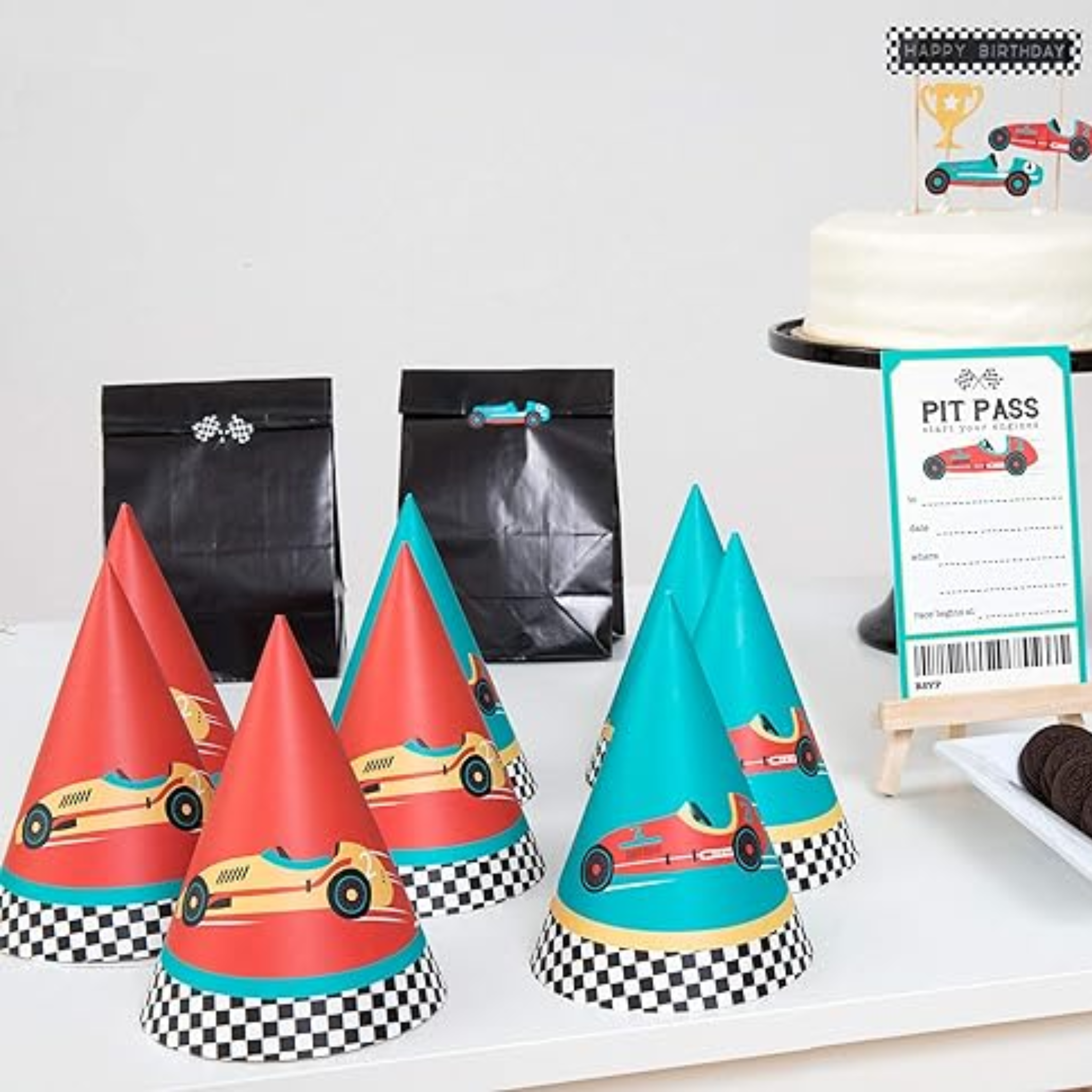 Vintage Race Car Party Hats Set