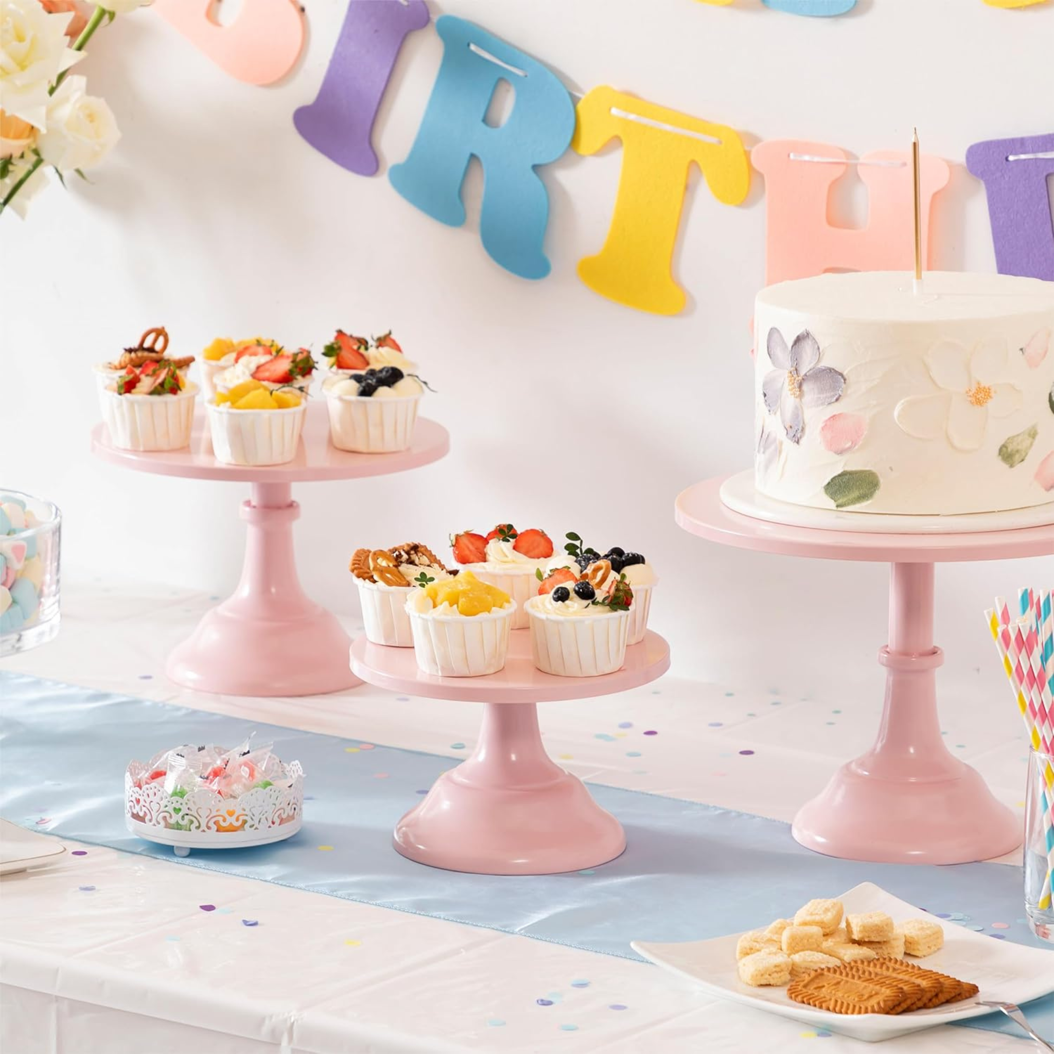 Theme Pink Round Metal Cake Stands Set