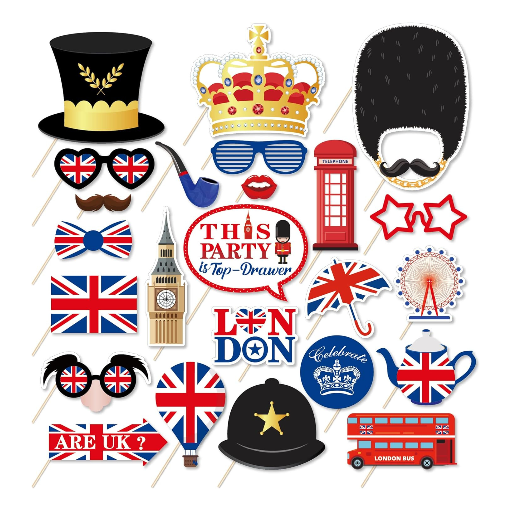 British Flag Photo Booth Props Set