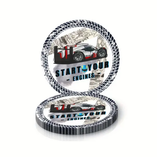 Start Your Engine-Race Car Theme 9 Inch Paper Plates Set