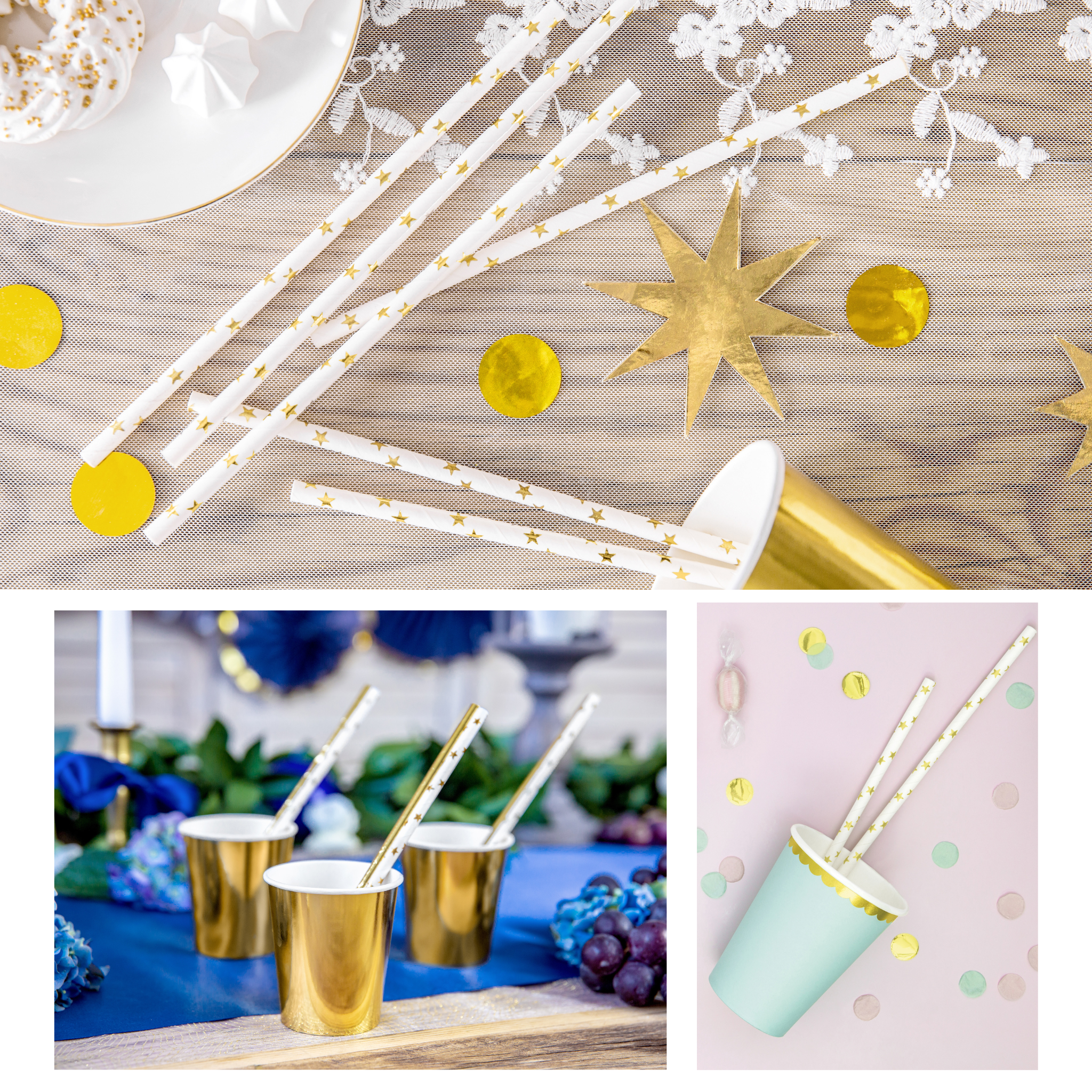 Golden Shimmer Paper Straws Set