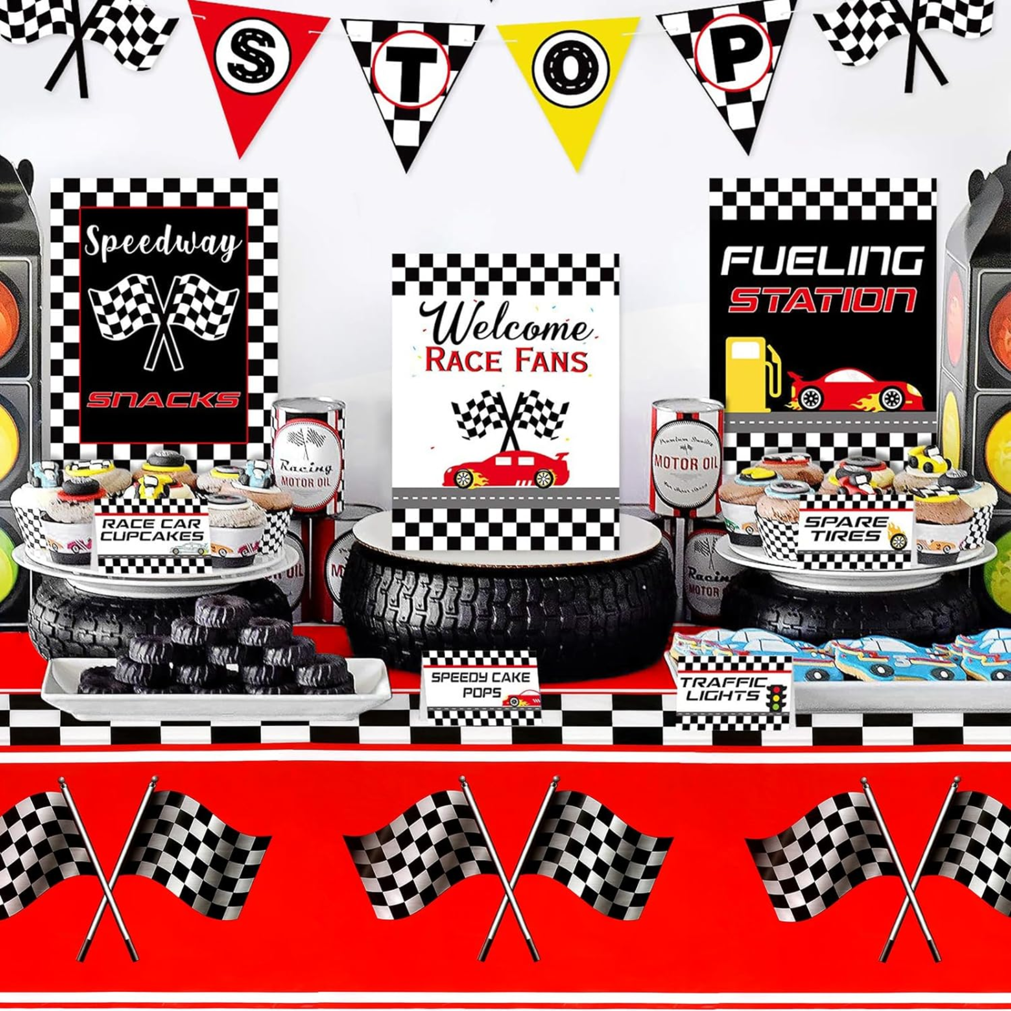 Checkered Race Car Tablecloth