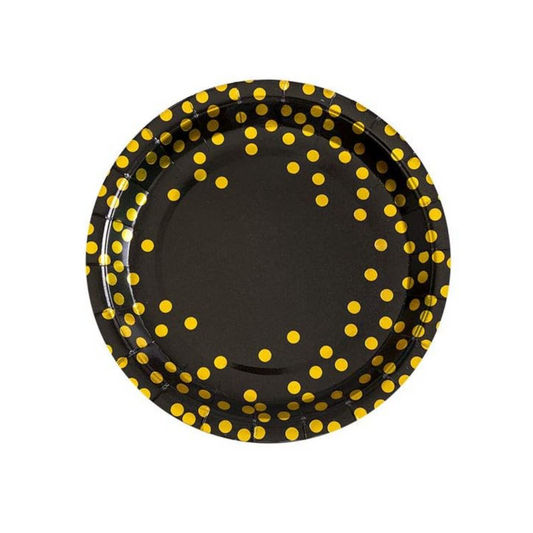 Gold and Black Theme Party 9 Inch Paper Plates Set